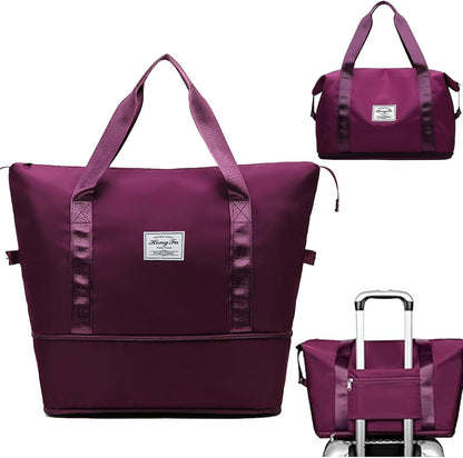 Travel Bag for Women Expandable Weekender Overnight Bag Carry on Sports Tote Gym Bag Waterproof Foldable Duffel Bag (Purple)