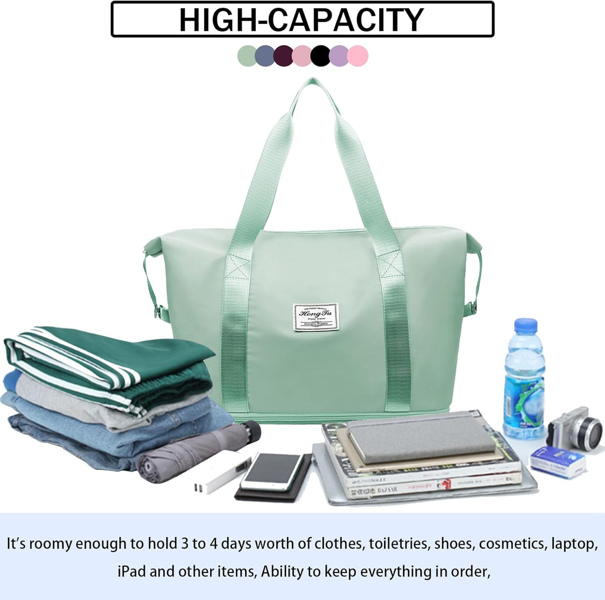 Travel Bag for Women Expandable Weekender Overnight Bag Carry on Sports Tote Gym Bag Waterproof Foldable Duffel Bag (Purple)