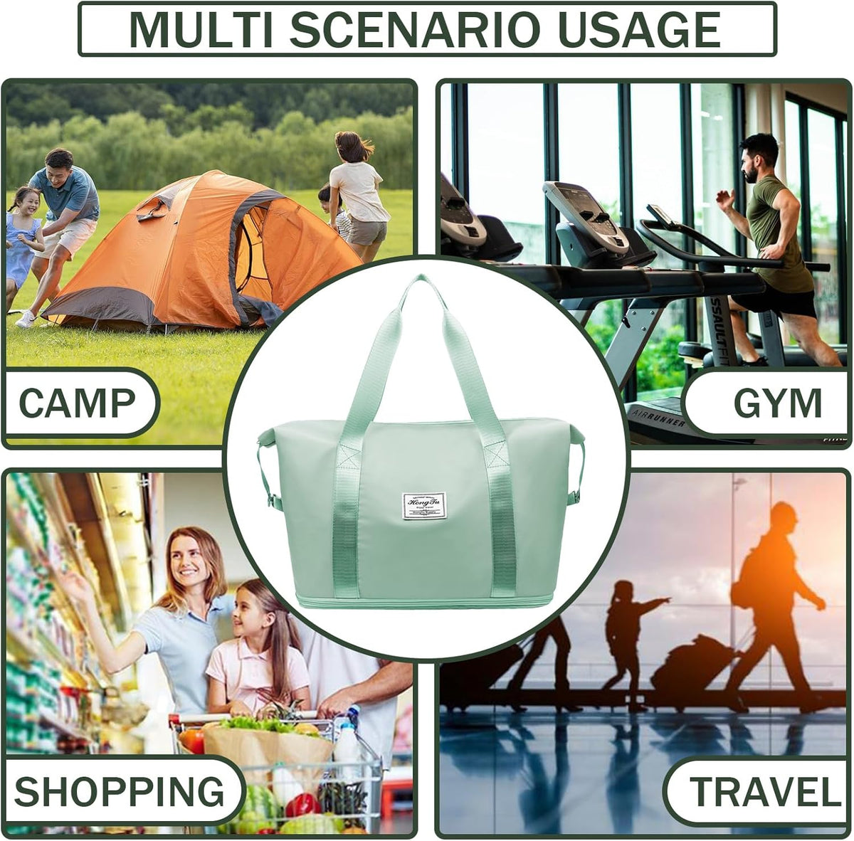 Travel Bag for Women Expandable Weekender Overnight Bag Carry on Sports Tote Gym Bag Waterproof Foldable Duffel Bag (Purple)