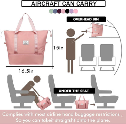 Travel Bag for Women Expandable Weekender Overnight Bag Carry on Sports Tote Gym Bag Waterproof Foldable Duffel Bag (Purple)
