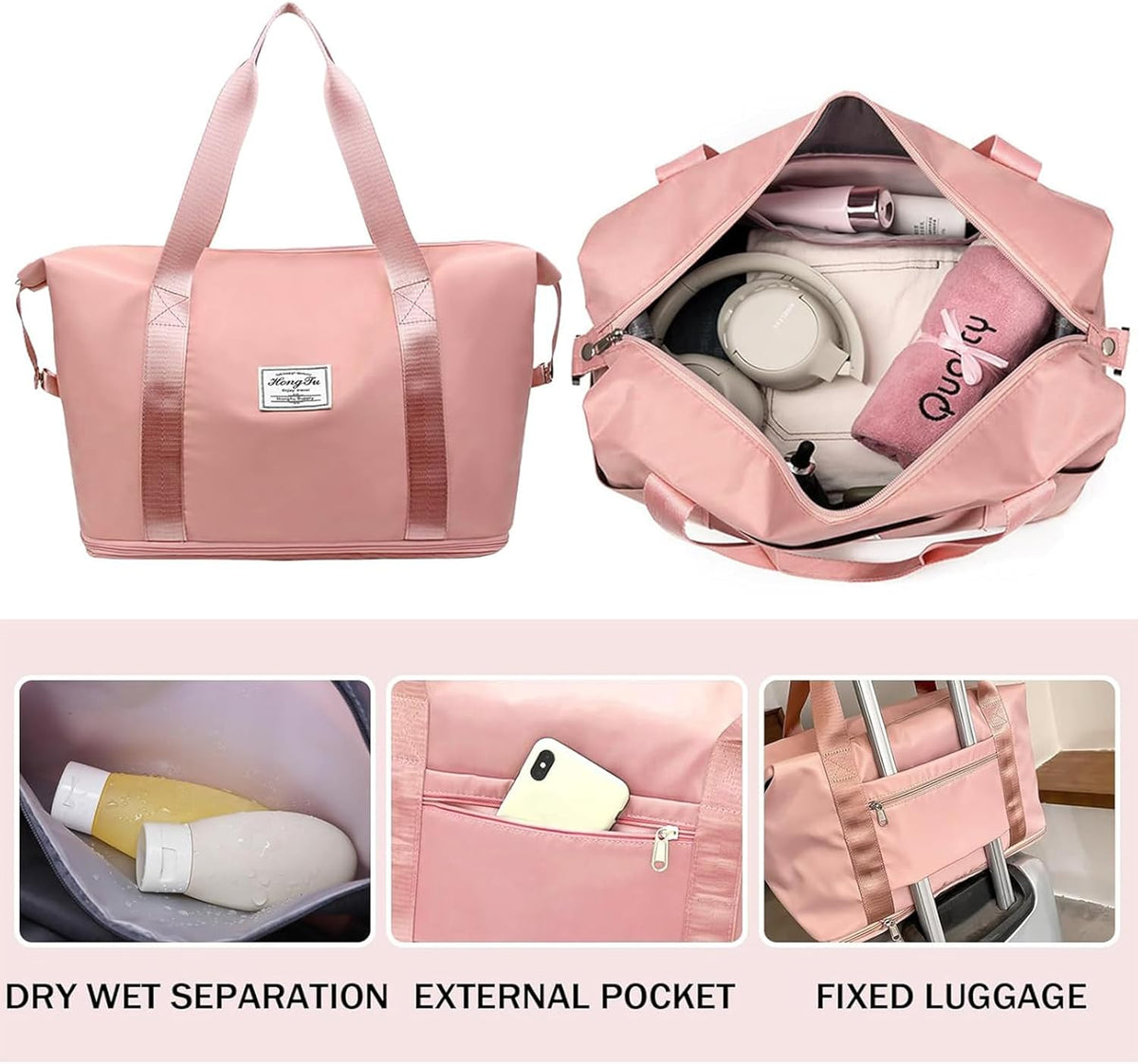 Travel Bag for Women Expandable Weekender Overnight Bag Carry on Sports Tote Gym Bag Waterproof Foldable Duffel Bag (Purple)