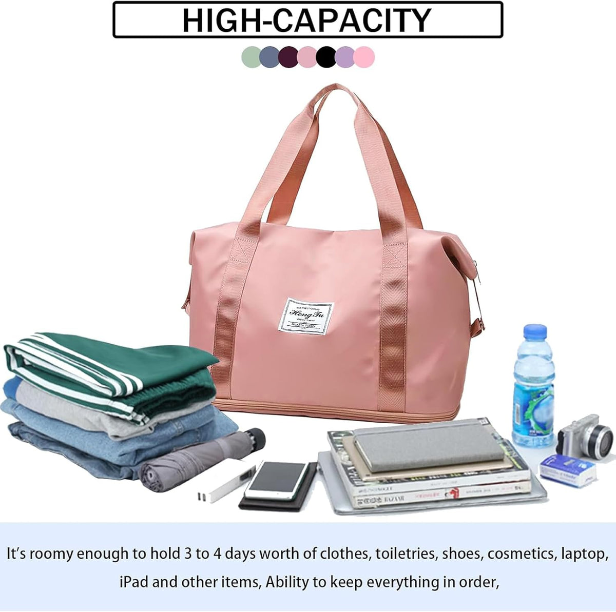 Travel Bag for Women Expandable Weekender Overnight Bag Carry on Sports Tote Gym Bag Waterproof Foldable Duffel Bag (Purple)