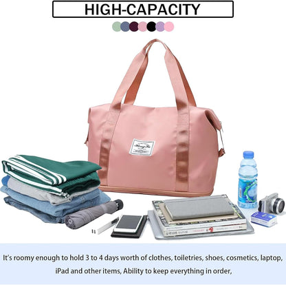 Travel Bag for Women Expandable Weekender Overnight Bag Carry on Sports Tote Gym Bag Waterproof Foldable Duffel Bag (Purple)