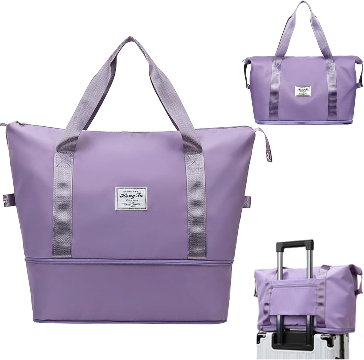 Travel Bag for Women Expandable Weekender Overnight Bag Carry on Sports Tote Gym Bag Waterproof Foldable Duffel Bag (Purple)