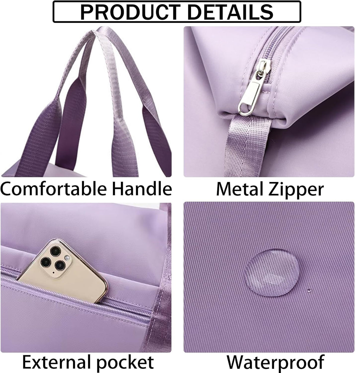 Travel Bag for Women Expandable Weekender Overnight Bag Carry on Sports Tote Gym Bag Waterproof Foldable Duffel Bag (Purple)