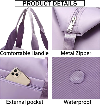 Travel Bag for Women Expandable Weekender Overnight Bag Carry on Sports Tote Gym Bag Waterproof Foldable Duffel Bag (Purple)