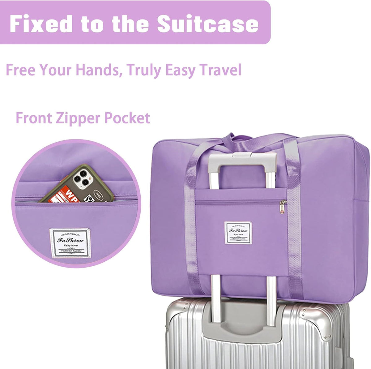 Travel Bag for Women Expandable Weekender Overnight Bag Carry on Sports Tote Gym Bag Waterproof Foldable Duffel Bag (Purple)