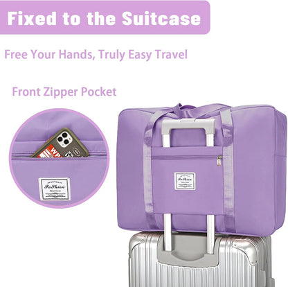Travel Bag for Women Expandable Weekender Overnight Bag Carry on Sports Tote Gym Bag Waterproof Foldable Duffel Bag (Purple)