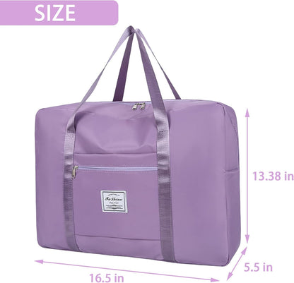 Travel Bag for Women Expandable Weekender Overnight Bag Carry on Sports Tote Gym Bag Waterproof Foldable Duffel Bag (Purple)