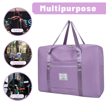 Travel Bag for Women Expandable Weekender Overnight Bag Carry on Sports Tote Gym Bag Waterproof Foldable Duffel Bag (Purple)