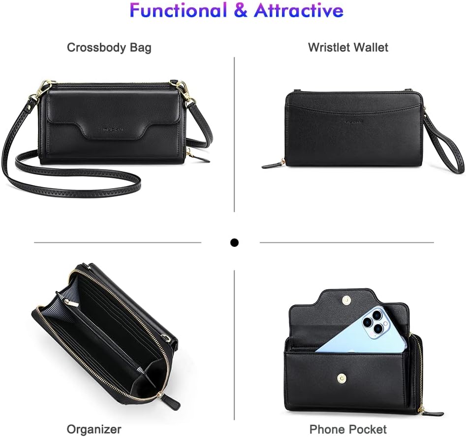 Small Purse for Women, RFID Blocking Wristlet Wallet, Crossbody Clutch with Cell Phone Pocket