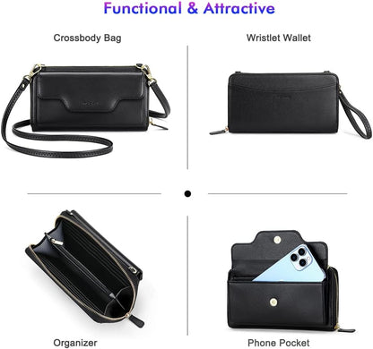 Small Purse for Women, RFID Blocking Wristlet Wallet, Crossbody Clutch with Cell Phone Pocket