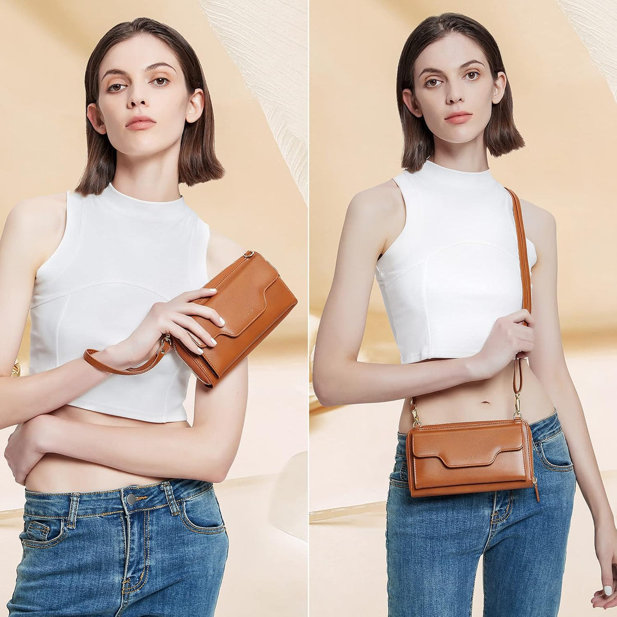 Small Purse for Women, RFID Blocking Wristlet Wallet, Crossbody Clutch with Cell Phone Pocket