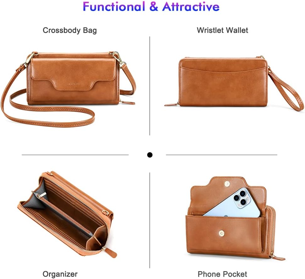 Small Purse for Women, RFID Blocking Wristlet Wallet, Crossbody Clutch with Cell Phone Pocket