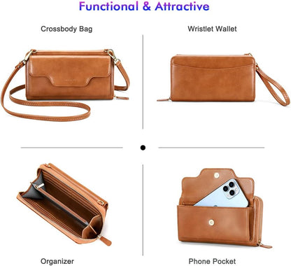 Small Purse for Women, RFID Blocking Wristlet Wallet, Crossbody Clutch with Cell Phone Pocket