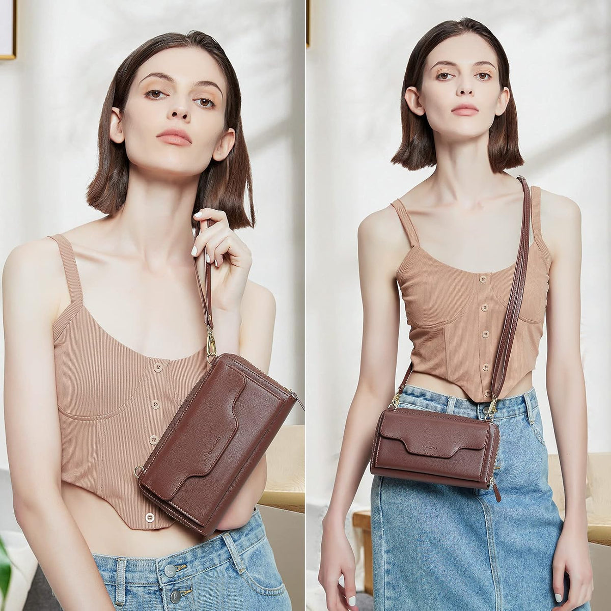 Small Purse for Women, RFID Blocking Wristlet Wallet, Crossbody Clutch with Cell Phone Pocket