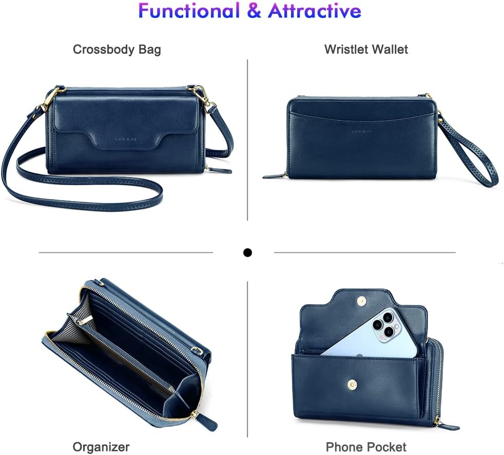Small Purse for Women, RFID Blocking Wristlet Wallet, Crossbody Clutch with Cell Phone Pocket
