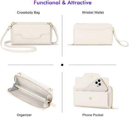 Small Purse for Women, RFID Blocking Wristlet Wallet, Crossbody Clutch with Cell Phone Pocket