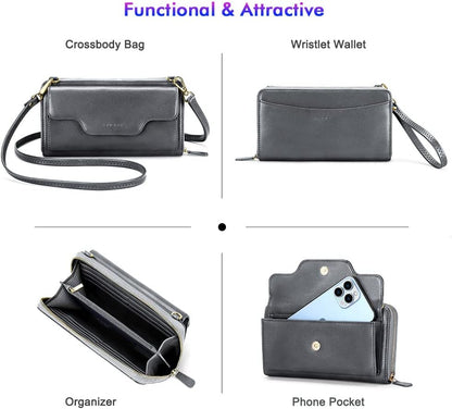 Small Purse for Women, RFID Blocking Wristlet Wallet, Crossbody Clutch with Cell Phone Pocket