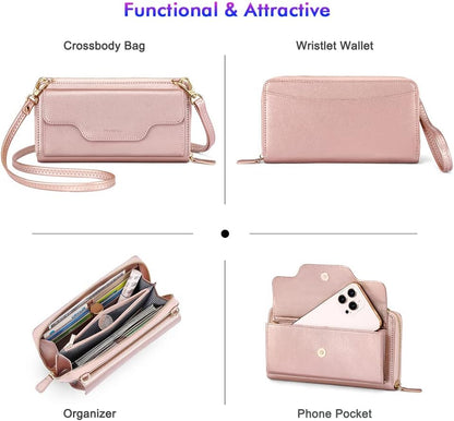 Small Purse for Women, RFID Blocking Wristlet Wallet, Crossbody Clutch with Cell Phone Pocket