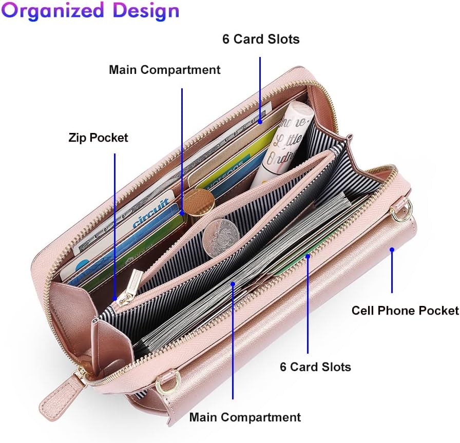 Small Purse for Women, RFID Blocking Wristlet Wallet, Crossbody Clutch with Cell Phone Pocket