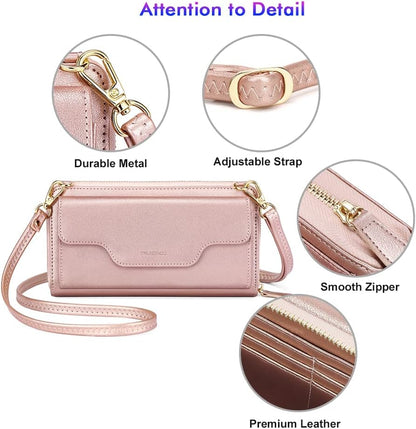Small Purse for Women, RFID Blocking Wristlet Wallet, Crossbody Clutch with Cell Phone Pocket