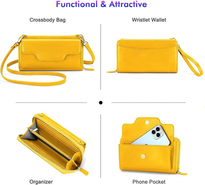 Small Purse for Women, RFID Blocking Wristlet Wallet, Crossbody Clutch with Cell Phone Pocket
