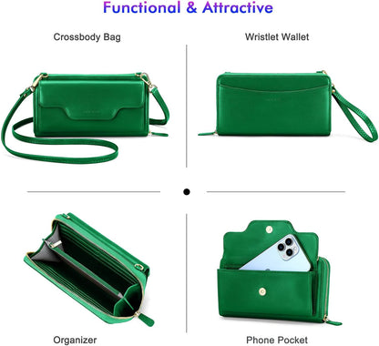 Small Purse for Women, RFID Blocking Wristlet Wallet, Crossbody Clutch with Cell Phone Pocket