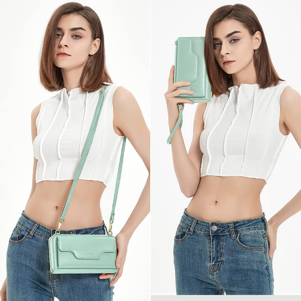 Small Purse for Women, RFID Blocking Wristlet Wallet, Crossbody Clutch with Cell Phone Pocket