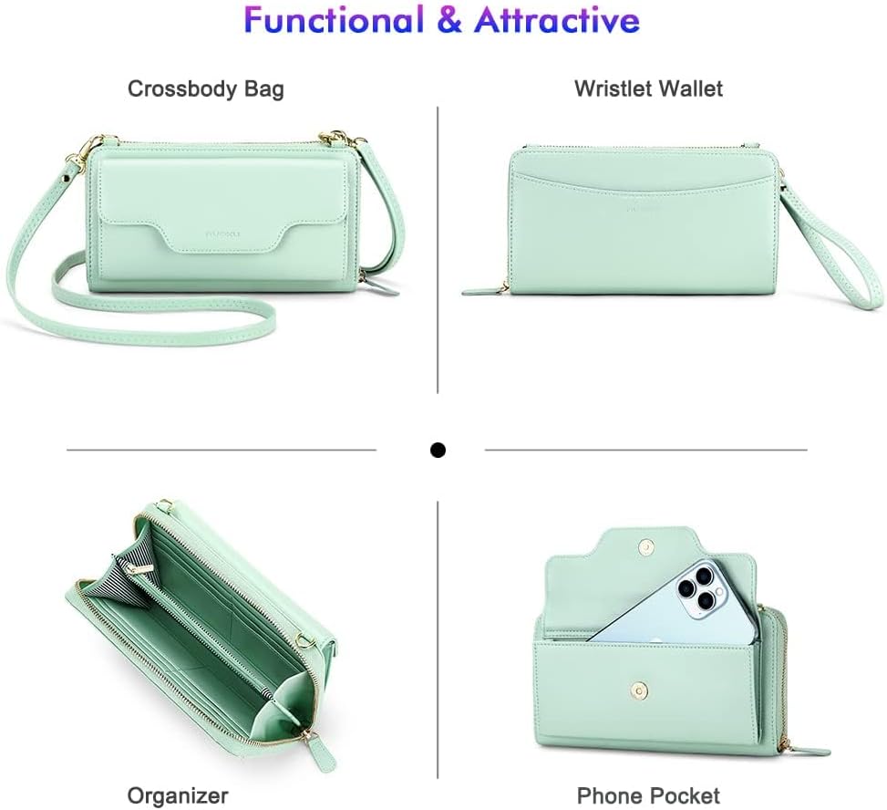 Small Purse for Women, RFID Blocking Wristlet Wallet, Crossbody Clutch with Cell Phone Pocket