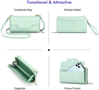Small Purse for Women, RFID Blocking Wristlet Wallet, Crossbody Clutch with Cell Phone Pocket