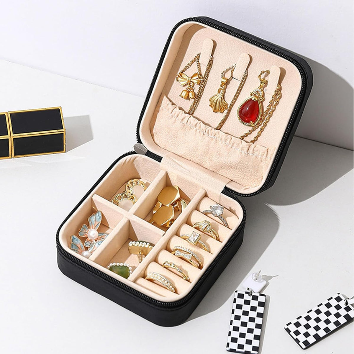 Travel Jewelry Case 2 Pack Mini Travel jewelry Box Portable Organizer Women Girls Gift Box for Rings Earrings Necklaces Bracelets