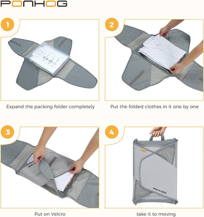 Garment Folder - Original Garment Packing Folder Premium Travel Garment Bag Foldable Clothes Shirt Bags Luggage Accessory with Wrinkle-Free Folding Board and Compression Wings Grey