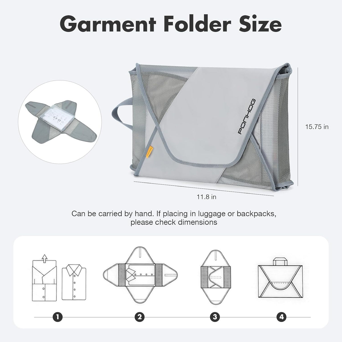 Garment Folder - Original Garment Packing Folder Premium Travel Garment Bag Foldable Clothes Shirt Bags Luggage Accessory with Wrinkle-Free Folding Board and Compression Wings Grey