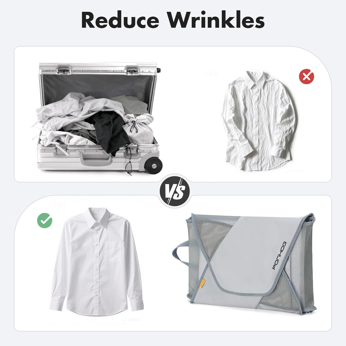 Garment Folder - Original Garment Packing Folder Premium Travel Garment Bag Foldable Clothes Shirt Bags Luggage Accessory with Wrinkle-Free Folding Board and Compression Wings Grey