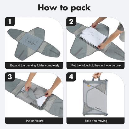 Garment Folder - Original Garment Packing Folder Premium Travel Garment Bag Foldable Clothes Shirt Bags Luggage Accessory with Wrinkle-Free Folding Board and Compression Wings Grey