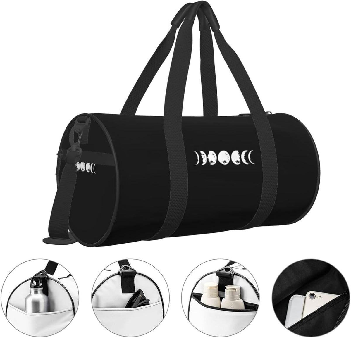 Moon Phases Convertible Garment Bag with Shoulder Strap, Carry on Garment Duffel Bag for Men Women - Rolling Foldable for Travel Luggage Bags (Black)