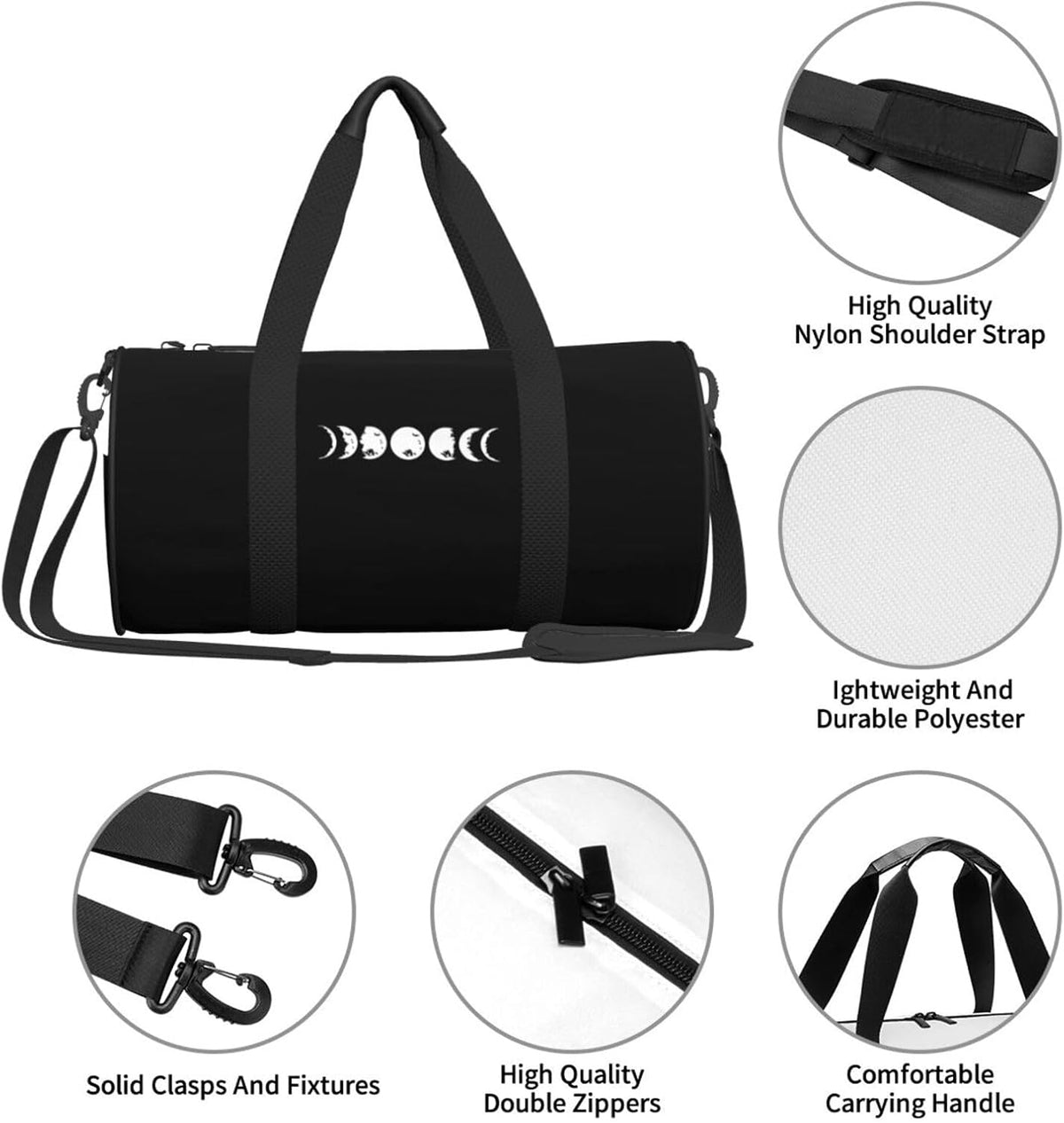 Moon Phases Convertible Garment Bag with Shoulder Strap, Carry on Garment Duffel Bag for Men Women - Rolling Foldable for Travel Luggage Bags (Black)