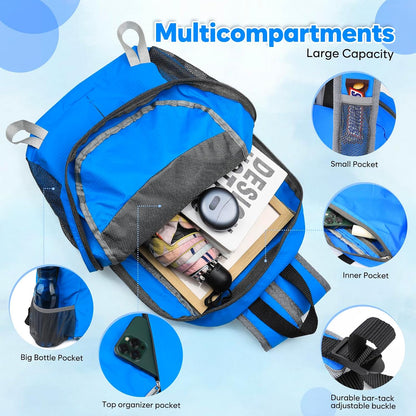 15L Lightweight Packable Hiking Daypack, Water Resistant Foldable Daypack for Travel Outdoor, Ultra Backpack for Men Women (Blue)