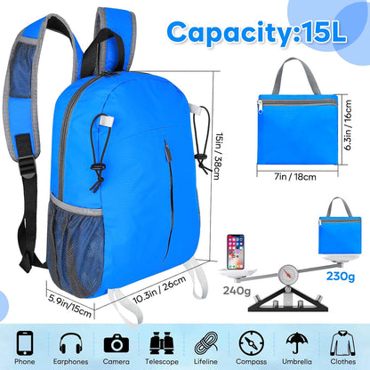 15L Lightweight Packable Hiking Daypack, Water Resistant Foldable Daypack for Travel Outdoor, Ultra Backpack for Men Women (Blue)