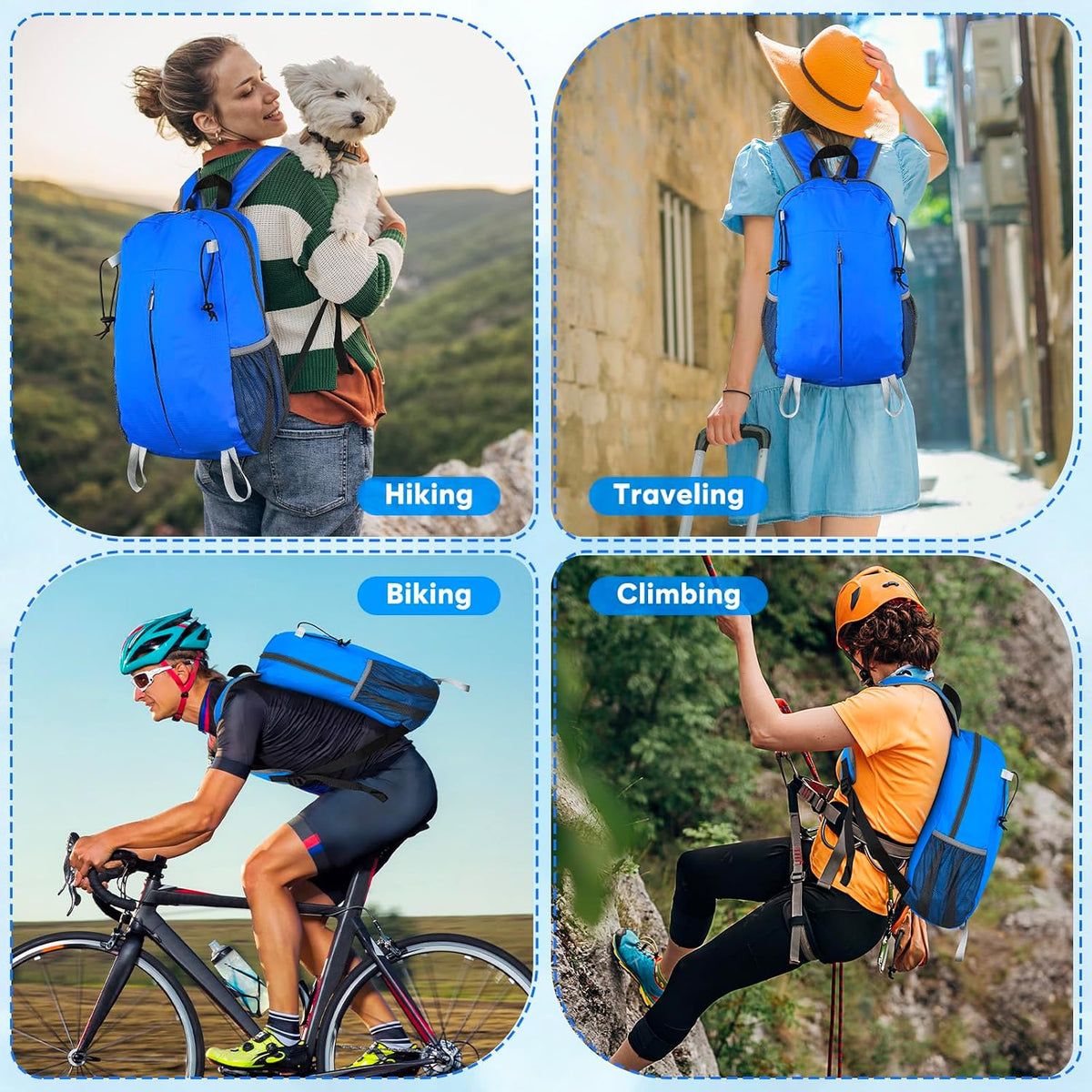15L Lightweight Packable Hiking Daypack, Water Resistant Foldable Daypack for Travel Outdoor, Ultra Backpack for Men Women (Blue)
