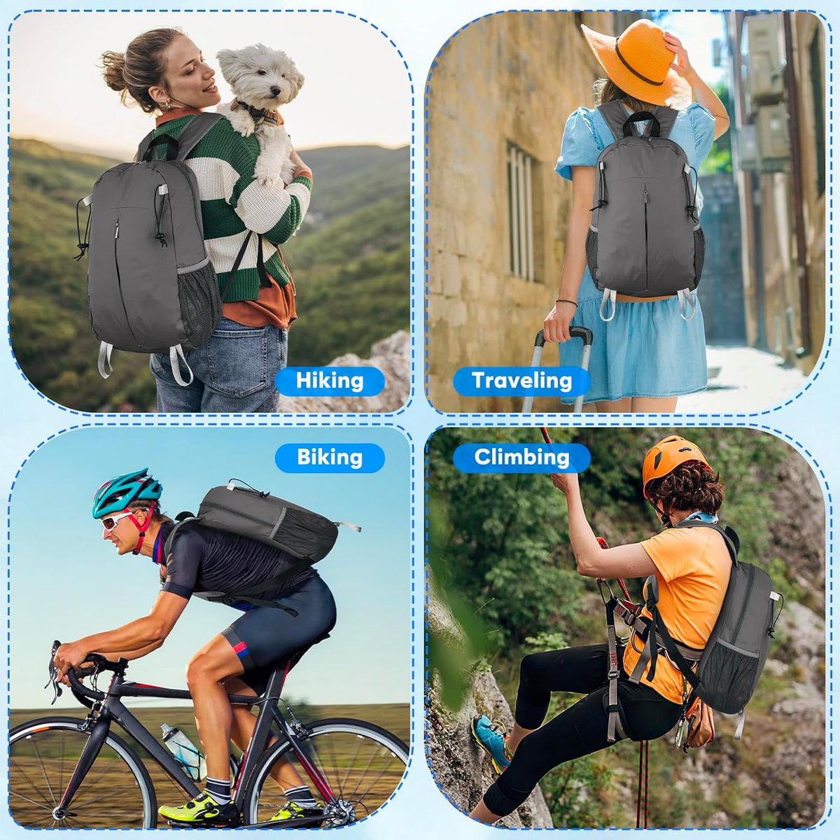 15L Lightweight Packable Hiking Daypack, Water Resistant Foldable Daypack for Travel Outdoor, Ultra Backpack for Men Women (Blue)