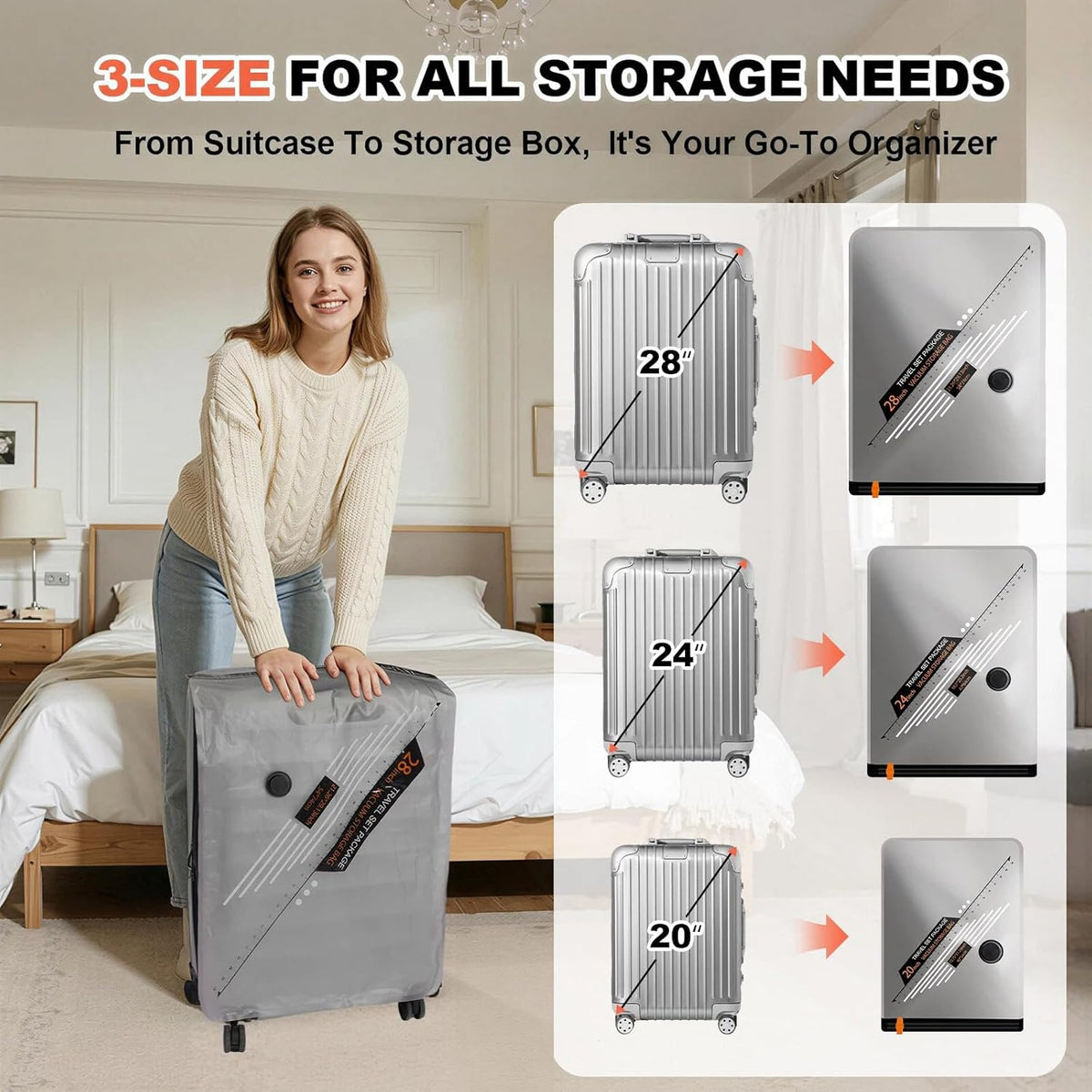 24 Combo Travel Vacuum Bags with Cordless Rechargeable Pump, Portable Space Saver Compression Bag for Clothing, Vacuum Seal Packing Bags for Home Clothing Luggage Organizer Travel Essentials