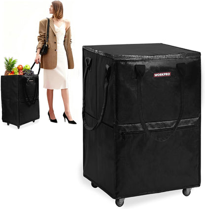 Large Rolling Grocery Bag, 36-Gallon Tote with 5 Wheels, 110 lbs Capacity, Dual Carry, Wide Zipper & Extra Storage for Shopping, Laundry & Moving