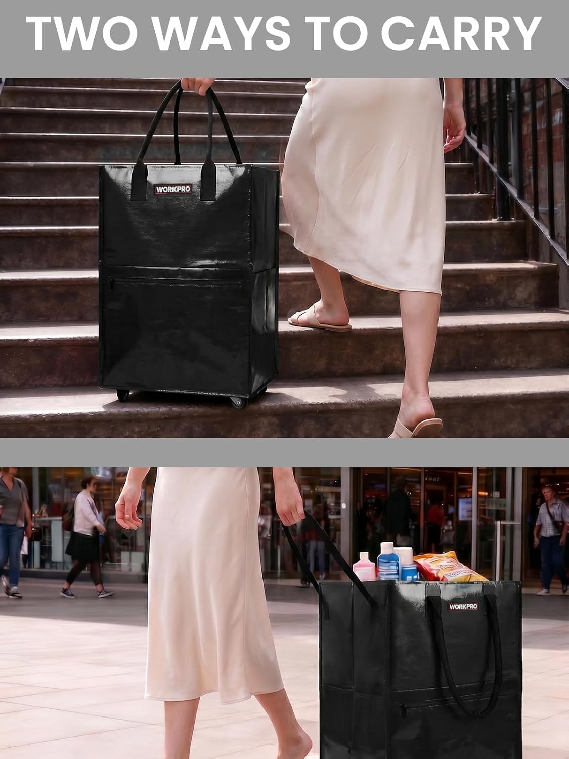 Large Rolling Grocery Bag, 36-Gallon Tote with 5 Wheels, 110 lbs Capacity, Dual Carry, Wide Zipper & Extra Storage for Shopping, Laundry & Moving