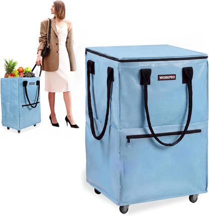 Large Rolling Grocery Bag, 36-Gallon Tote with 5 Wheels, 110 lbs Capacity, Dual Carry, Wide Zipper & Extra Storage for Shopping, Laundry & Moving