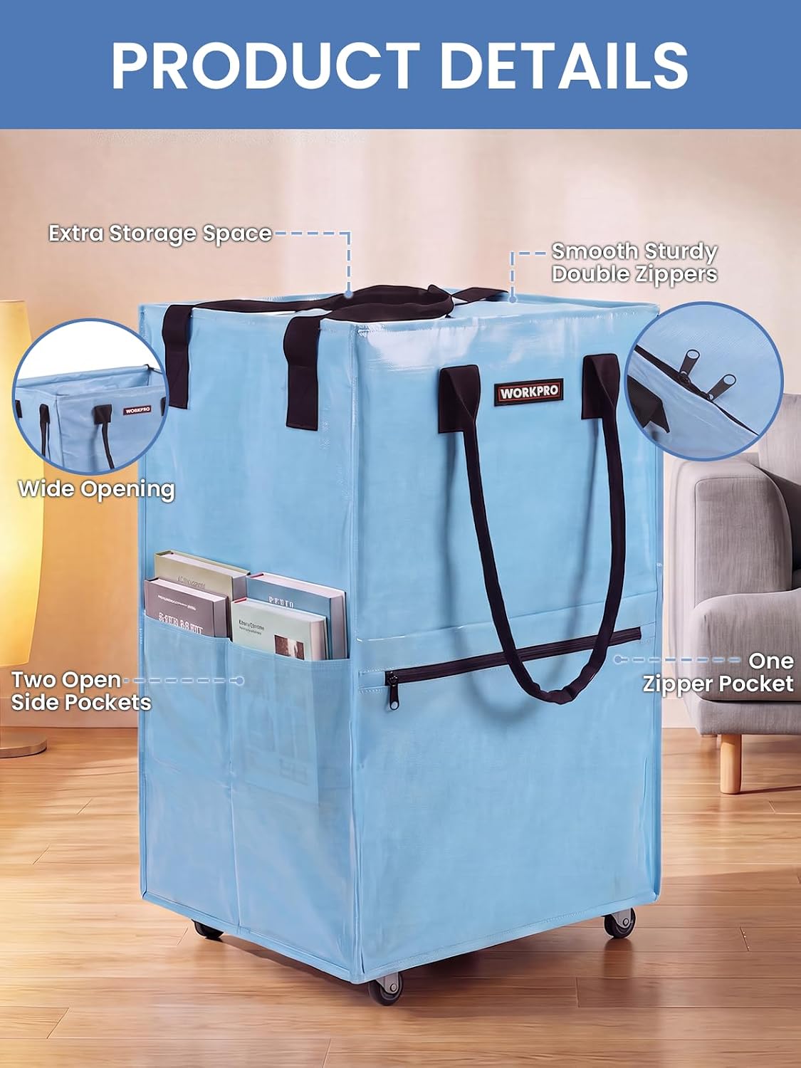 Large Rolling Grocery Bag, 36-Gallon Tote with 5 Wheels, 110 lbs Capacity, Dual Carry, Wide Zipper & Extra Storage for Shopping, Laundry & Moving