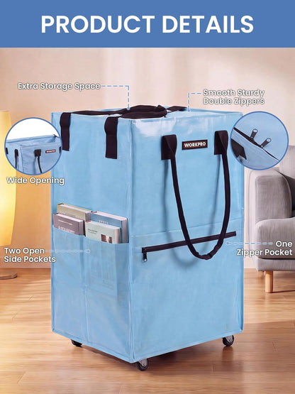 Large Rolling Grocery Bag, 36-Gallon Tote with 5 Wheels, 110 lbs Capacity, Dual Carry, Wide Zipper & Extra Storage for Shopping, Laundry & Moving