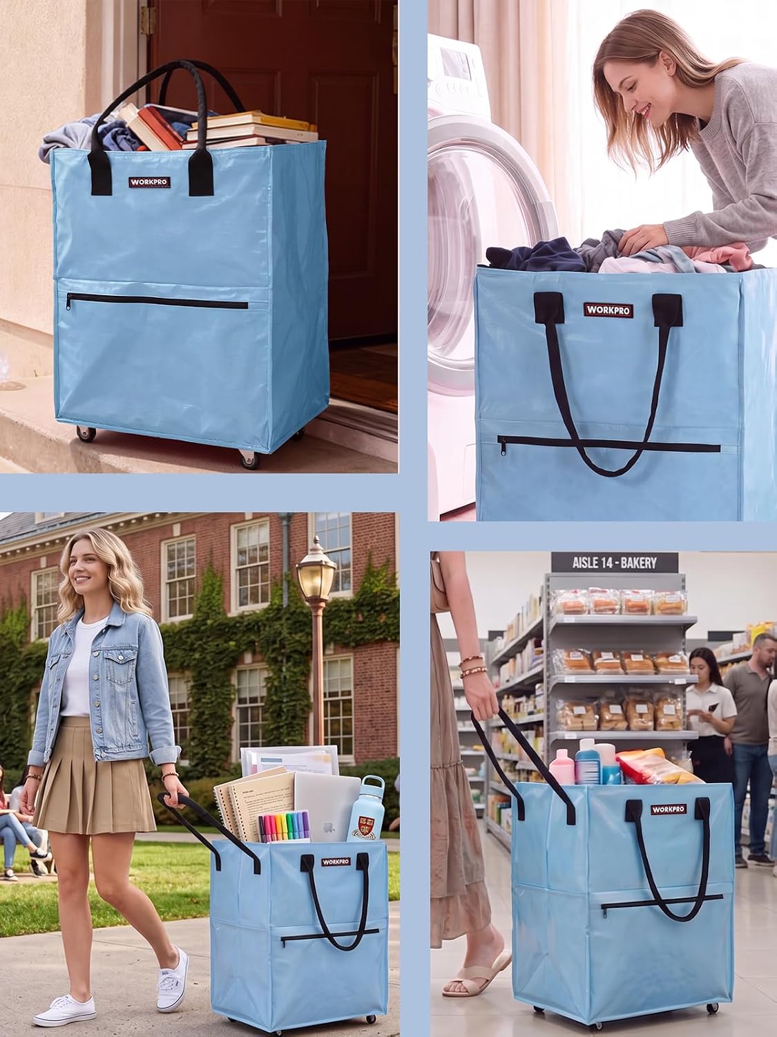 Large Rolling Grocery Bag, 36-Gallon Tote with 5 Wheels, 110 lbs Capacity, Dual Carry, Wide Zipper & Extra Storage for Shopping, Laundry & Moving