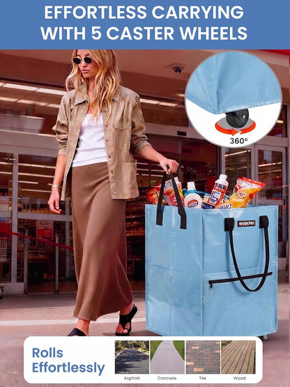 Large Rolling Grocery Bag, 36-Gallon Tote with 5 Wheels, 110 lbs Capacity, Dual Carry, Wide Zipper & Extra Storage for Shopping, Laundry & Moving